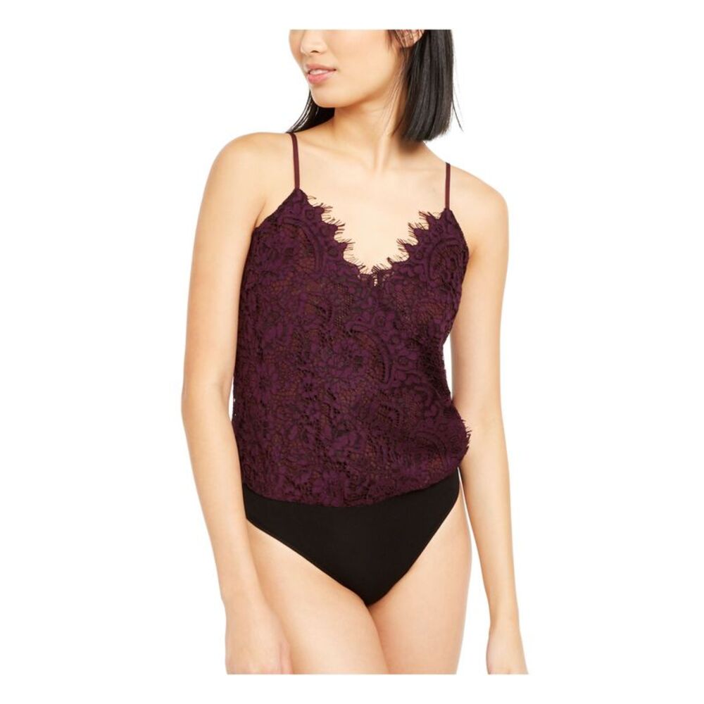 LEYDEN Womens Purple Embroidered Lace Spaghetti Strap Tank Top S